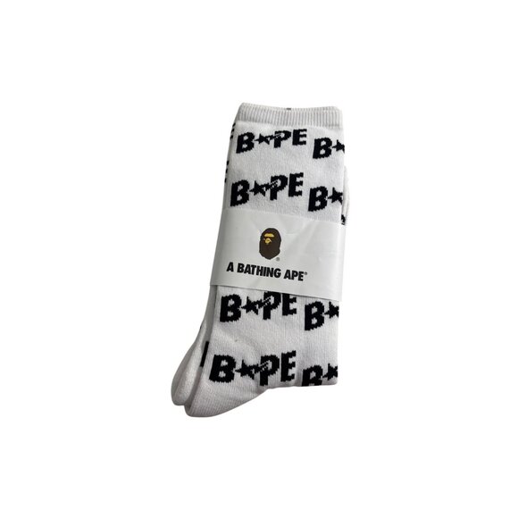 A Bathing Ape White Black Logo Socks - Picture 1 of 4